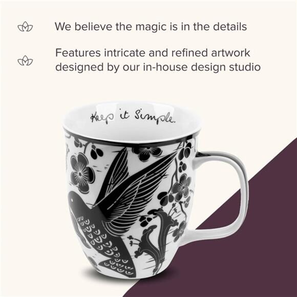16 oz Black and White Boho Mug Hummingbird - Cute Coffee and Tea Mug - Ceramic - Picture 4 of 7